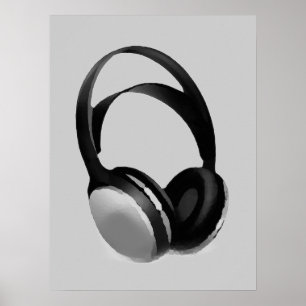 Pop de Poster de Fone de Ouvido em Escala Cinza Im