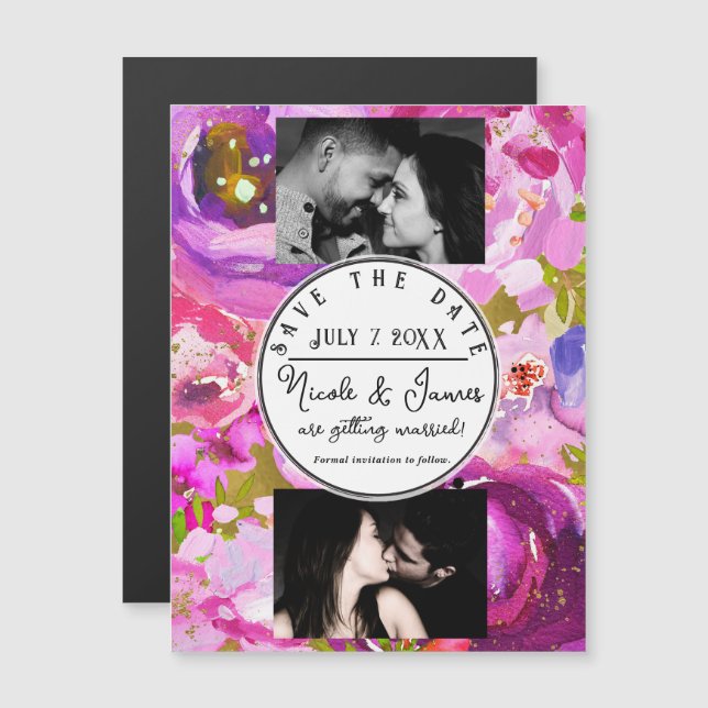 Pop do Floral de Vibrante Rosa e Roxo Salvar a Dat (Frente/Verso)