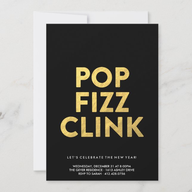 POP FIZZ CLINK! - Convite de festas Véspera de ano (Frente)