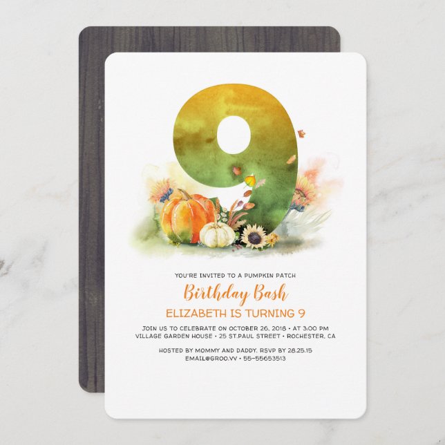 Pop-kin Patch Birthday Bash Fall Convite (Frente/Verso)