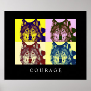 Pop Motivação Coragem de Arte Wolf Poster Impressã
