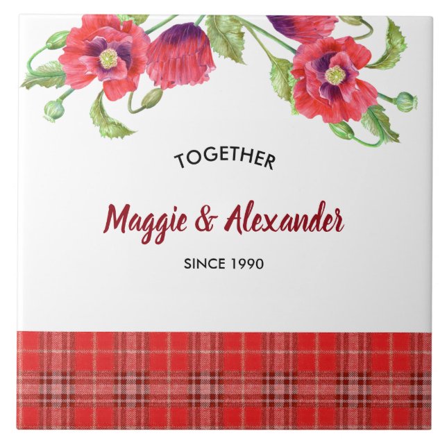 Pópias vermelhas com aquarelas Padrão Floral de Ta (Frente)