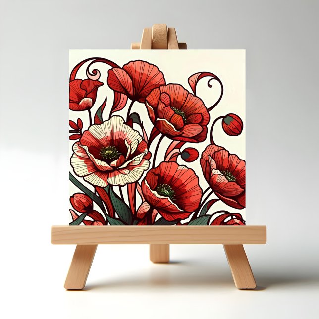 Poppies (Illustration of Poppies displayed on an easel.)