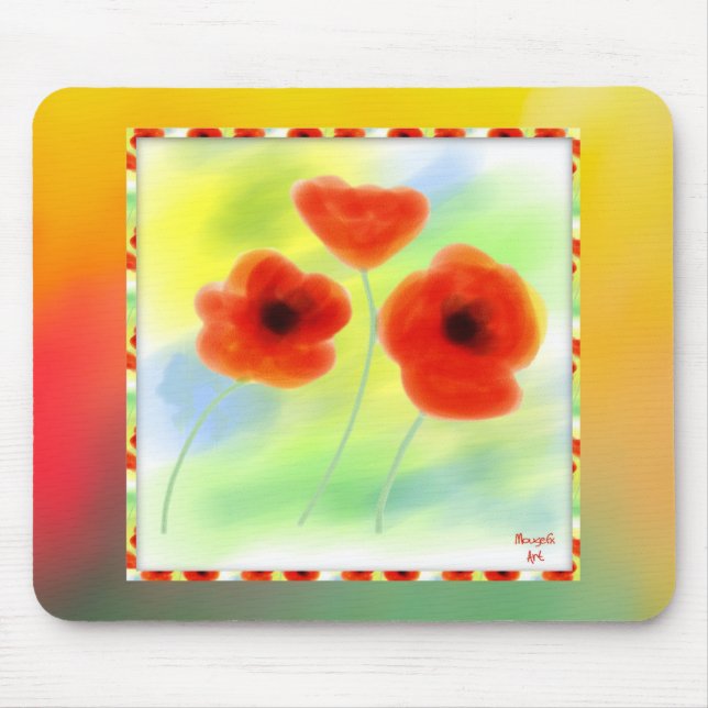 Poppies de Aquarela Mousepad (Frente)