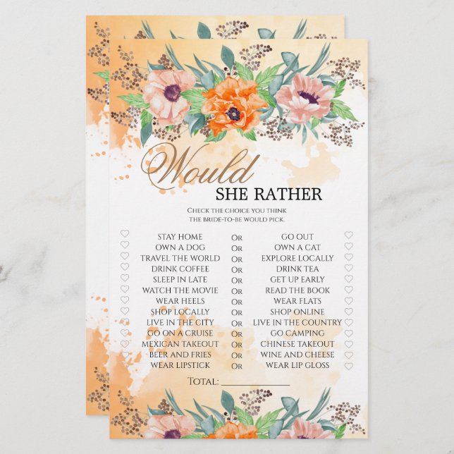 Poppies Ela iria preferencialmente jogo de chá de  (Frente/Verso)