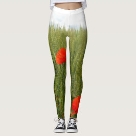 Poppies em leggings de campo de trigo