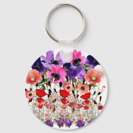 Poppies, Flora Summer Button Chaveiro