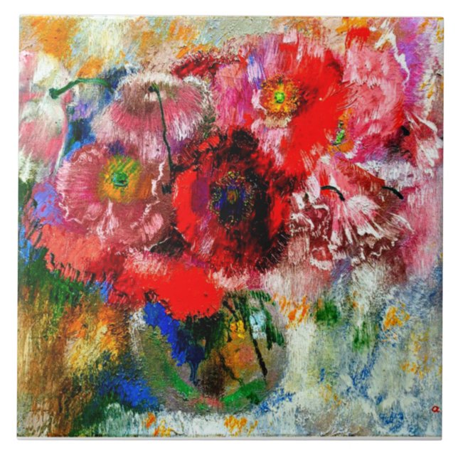 Poppies no Fundo da Cinza, Pintura Floral (Frente)