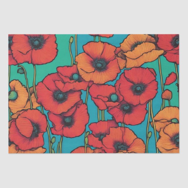 Poppies no Papel de Decoupage de Sangue (Frente )