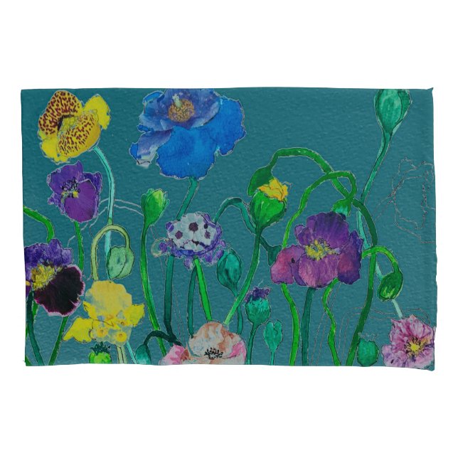 Poppies selvagens num fundo verde macio (Frente)