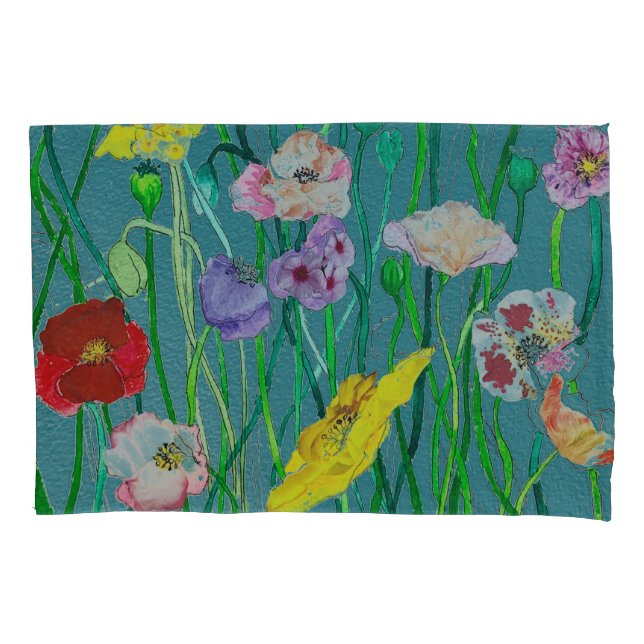 Poppies selvagens num fundo verde macio (Frente)