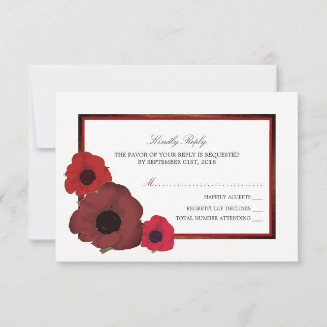 Poppies vermelhos e RSVP de Casamento Burlap (Frente)
