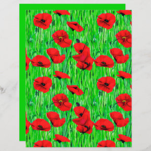 Poppies vermelhos num campo verde