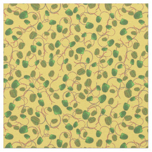 Poppy Fields Green Poppy Buds no Tecido amarelo