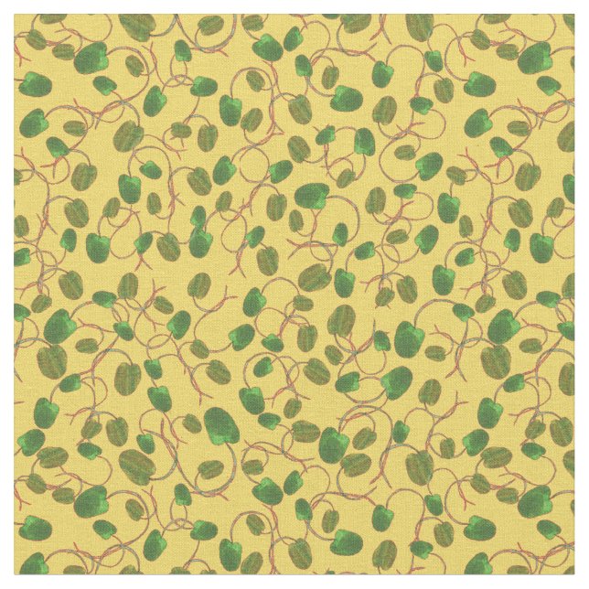 Poppy Fields Green Poppy Buds no Tecido amarelo (Detalhe)