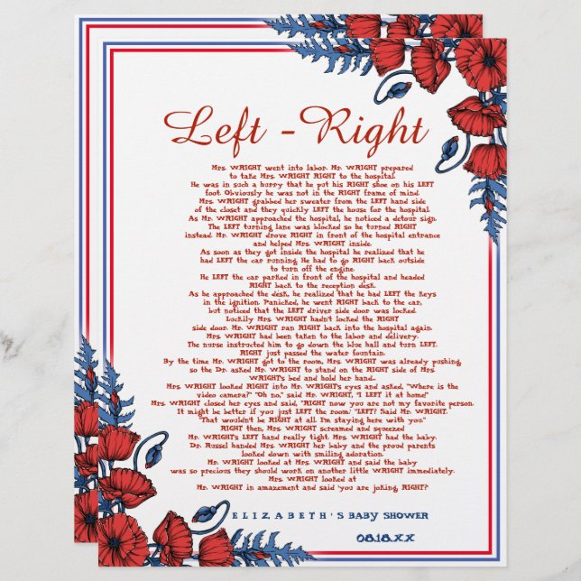 Poppy Floral Chá de fraldas Esquerda - Direita (Frente/Verso)