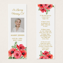 Poppy Floral Photo Funeral Memorial Bookmark