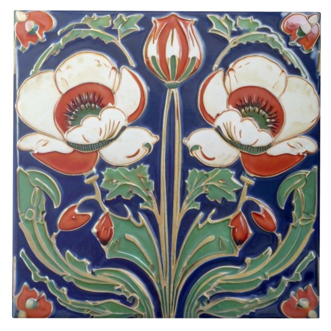 Poppy Flower Art Deco Nouveau European Folart (Frente)