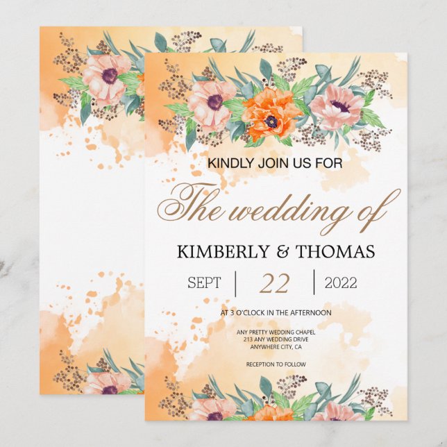 Poppy Flowers Watercolor Invitation (Frente/Verso)