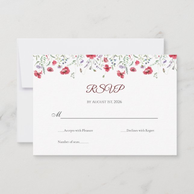 Poppy & Lavender Watercolor Floral Wedding RSVP (Frente)