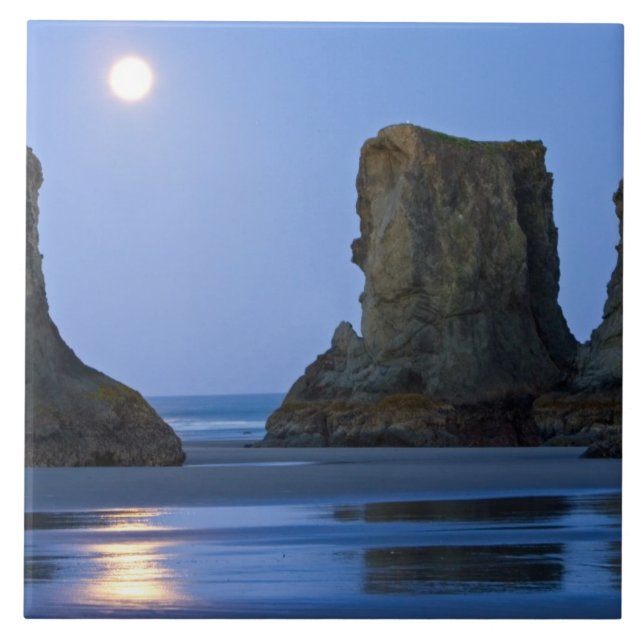 Pôr da lua, Praia de Bandon, Oregon. (Frente)