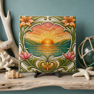 Pôr do sol à beira-mar Art Nouveau