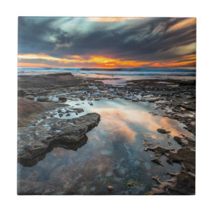 Pôr do sol das piscinas da maré