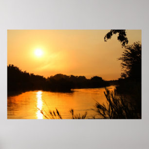 Por do sol do africano do poster
