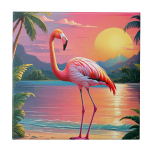 Pôr do sol do flamingo na praia tropical
