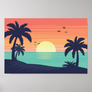 Pôr do sol na Poster do oceano