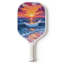 Pôr do sol no oceano ondas da praia aquarela