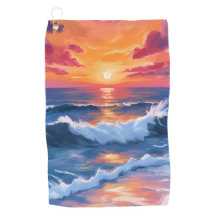 Pôr do Sol no Oceano Ondas da Praia Aquarela
