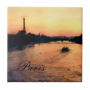 Por do sol no Seine azulejo de Paris, France