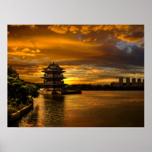 Por do sol perto do poster de Yixing