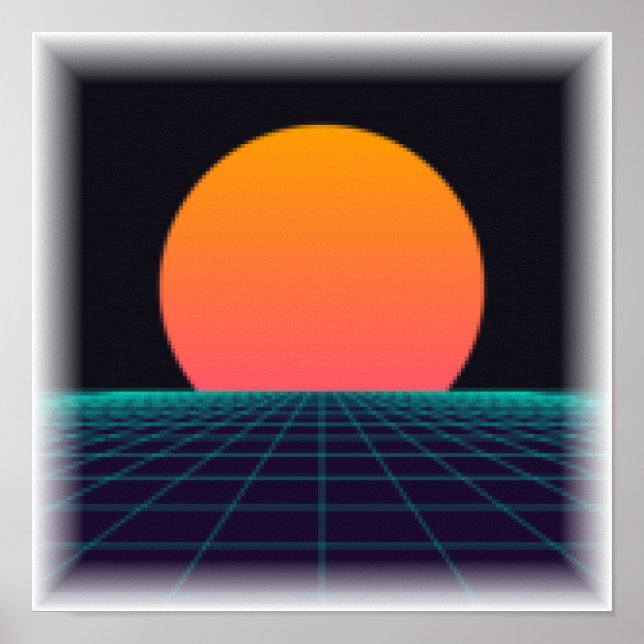 Pôr do Sol Pixel de 8 Bits - Impressão Retro Arcad (Frente)