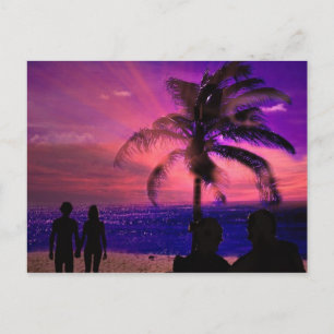 Pôr do sol romântico na praia, cartão postal