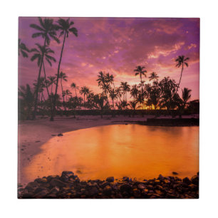 Pôr do sol rosa da praia do Havaí
