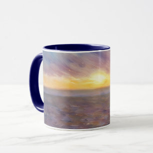 Pôr do sol sobre a caneca de arte oceânica