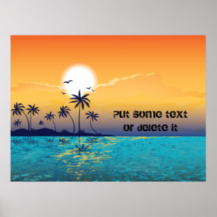 Por do sol tropical, palmeiras, impressão do
