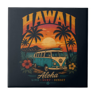 Pôr-do-sol Vintage Havaiano Palmeiras Prancha de S
