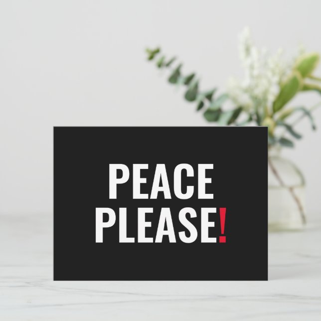 Por favor paz cartão texto preto branco vermelho a (Em pé/Frente)