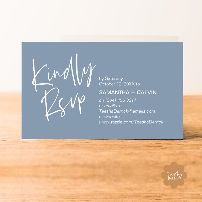 Por favor, responda Convite de Casamento Minimalis (Kindly RSVP Modern Minimalist Wedding Dinner Invites Reminder Enclosed Card Phone Email Dusty Blue)