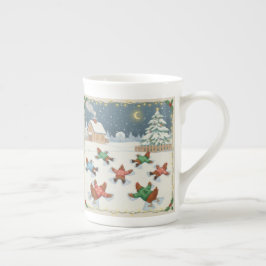 Porcelana Aves de Natal em Movimento, Caneca de Café