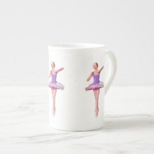 Porcelana Bailarina na caneca roxa e branca de China de osso