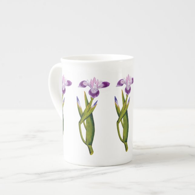 Porcelana Caneca botânica de China de osso da íris roxa (Frente Esquerda)