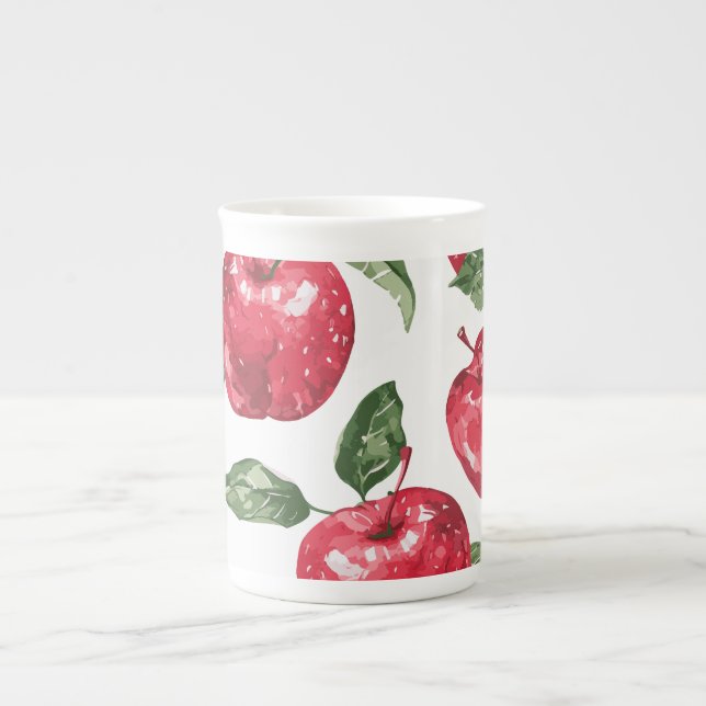 Porcelana Caneca de Café com Maçã Vermelha em Aquarela (Frente)