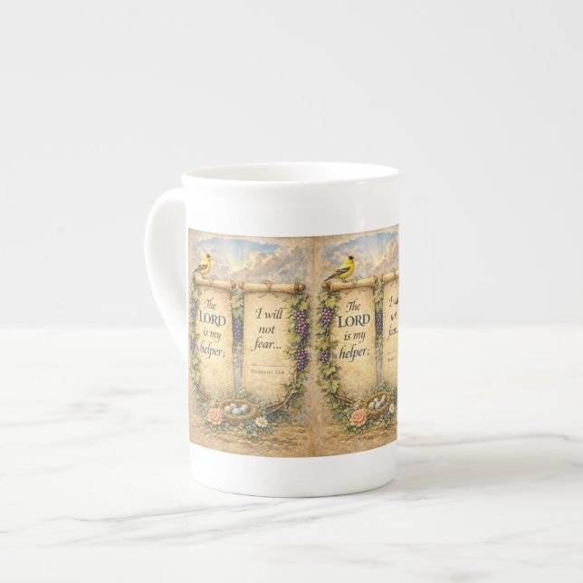 Porcelana Caneca de Escrituras Cristãs "O Senhor é Meu Auxíl (Frente Esquerda)