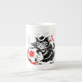 Porcelana Caneca de Futebol de Gato Samurai – Presente para