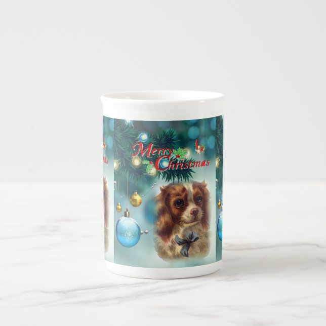 Porcelana Caneca de Natal, Cão de Natal Feliz (Frente)