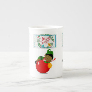 Porcelana Caneca de Natal, Feliz Elfo Africano de Natal